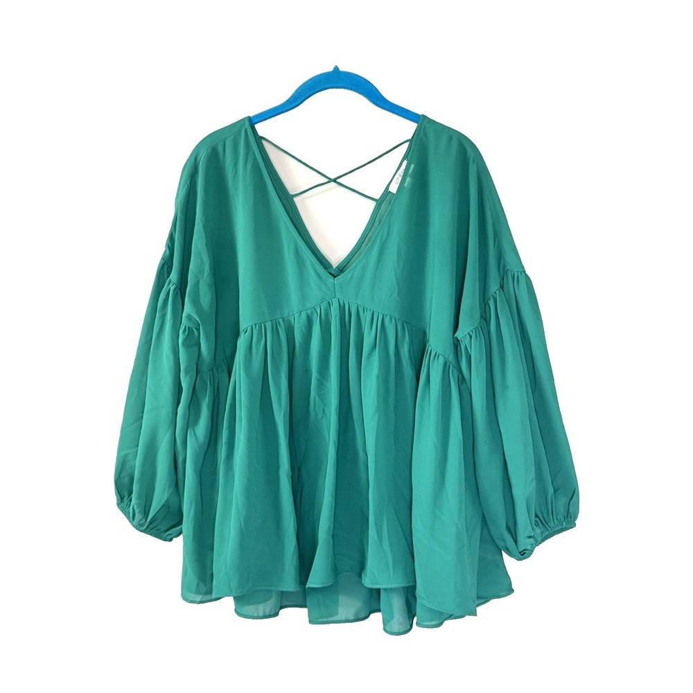 Umgee Babydoll Peasant V-Neck Top Small Puff Sleeve Boho Edwardian Renaissance